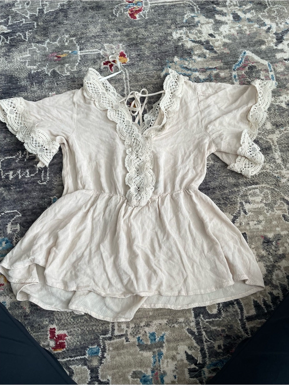 Papillon Blanc Cream Lace-Trim Top